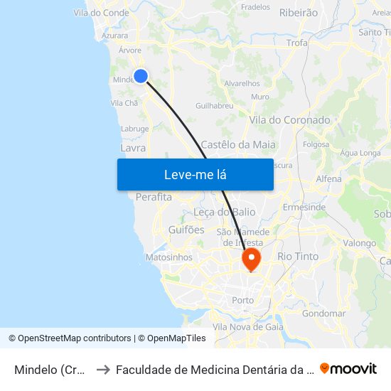 Mindelo (Cruzamento) to Faculdade de Medicina Dentária da Universidade do Porto map