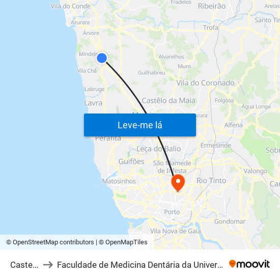 Castelões to Faculdade de Medicina Dentária da Universidade do Porto map