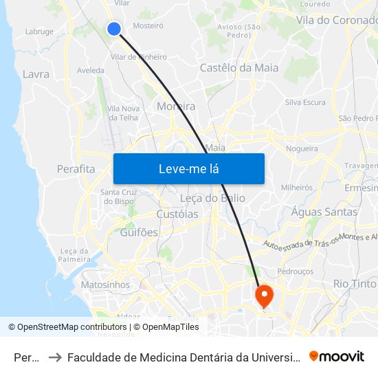 Pereira to Faculdade de Medicina Dentária da Universidade do Porto map