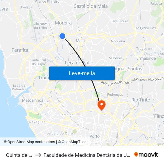 Quinta de Moreira to Faculdade de Medicina Dentária da Universidade do Porto map