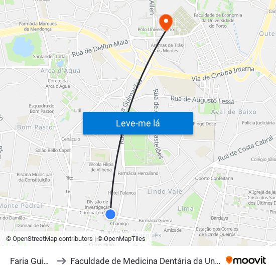 Faria Guimarães to Faculdade de Medicina Dentária da Universidade do Porto map