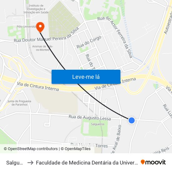 Salgueiros to Faculdade de Medicina Dentária da Universidade do Porto map