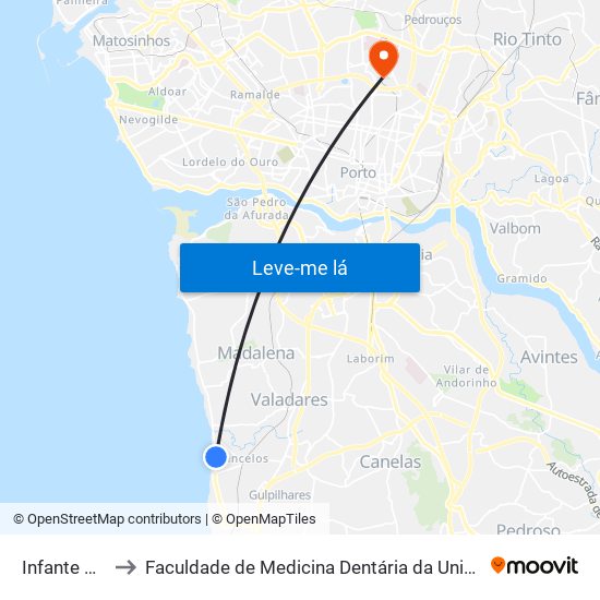 Infante Sagres to Faculdade de Medicina Dentária da Universidade do Porto map