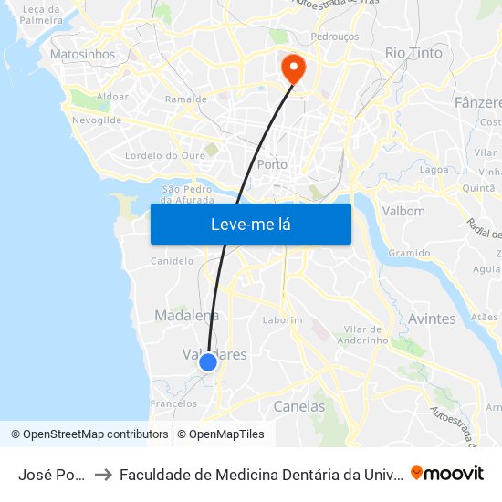 José Portugal to Faculdade de Medicina Dentária da Universidade do Porto map