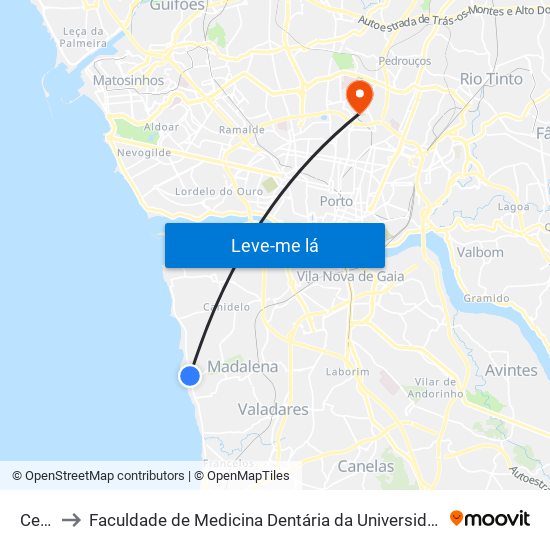 Cerro to Faculdade de Medicina Dentária da Universidade do Porto map