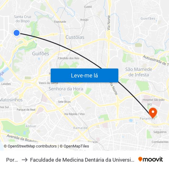 Portela to Faculdade de Medicina Dentária da Universidade do Porto map