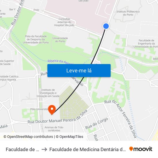 Faculdade de Engenharia to Faculdade de Medicina Dentária da Universidade do Porto map