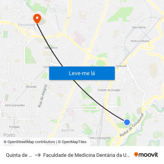 Quinta de Bonjóia to Faculdade de Medicina Dentária da Universidade do Porto map