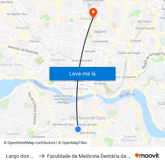 Largo dos Aviadores to Faculdade de Medicina Dentária da Universidade do Porto map