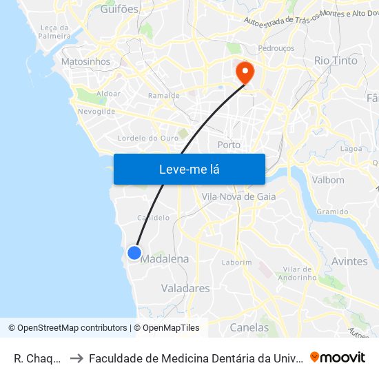 R. Chaquedas to Faculdade de Medicina Dentária da Universidade do Porto map