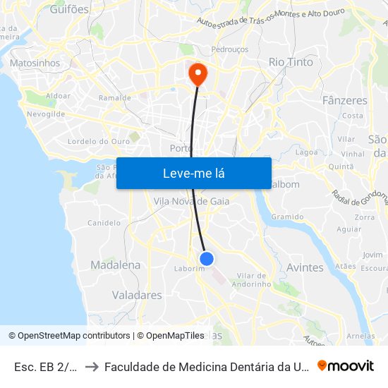 Esc. EB 2/3 S Reis to Faculdade de Medicina Dentária da Universidade do Porto map