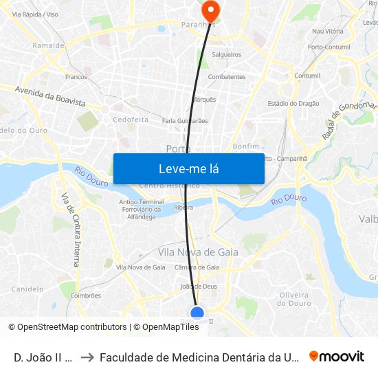 D. João II (Metro) to Faculdade de Medicina Dentária da Universidade do Porto map