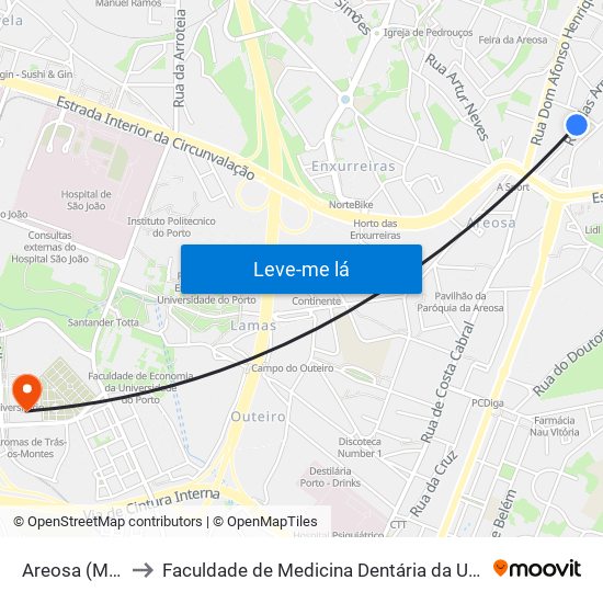 Areosa (Mercado) to Faculdade de Medicina Dentária da Universidade do Porto map