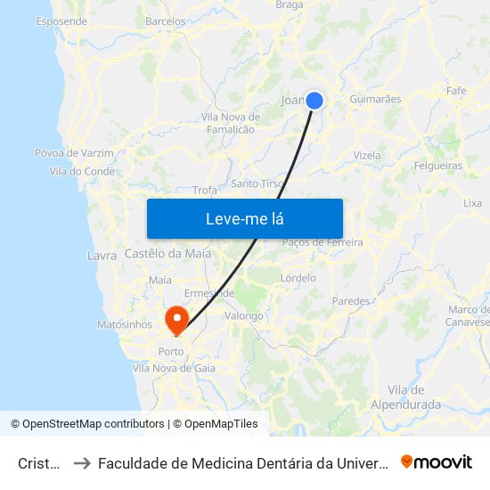 Cristo Rei to Faculdade de Medicina Dentária da Universidade do Porto map