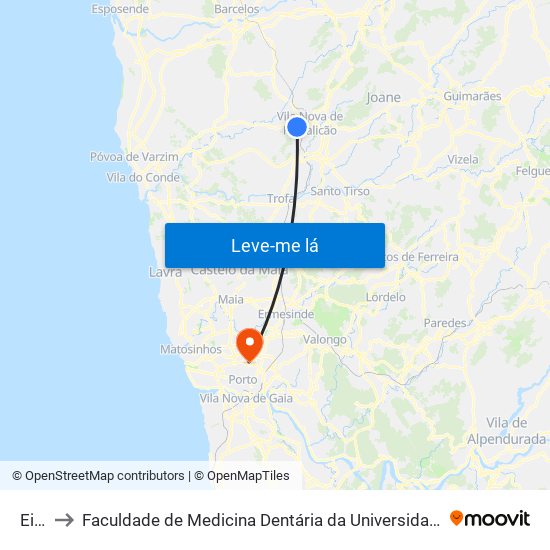 Eiral to Faculdade de Medicina Dentária da Universidade do Porto map