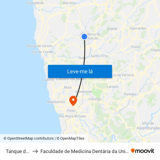 Tanque de Outiz to Faculdade de Medicina Dentária da Universidade do Porto map