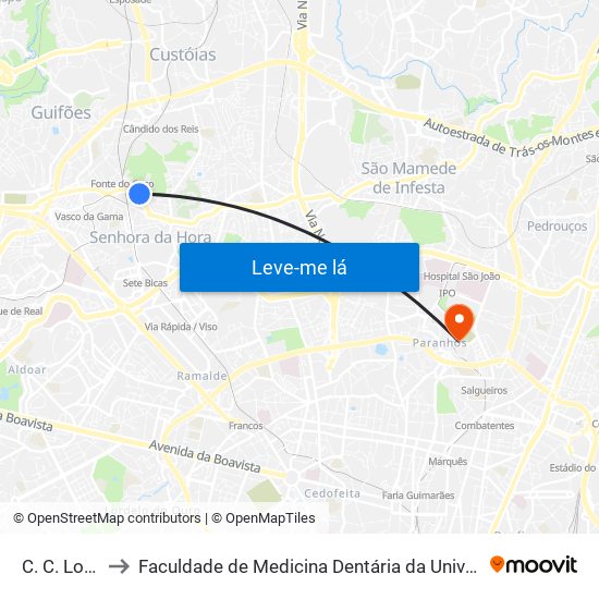 C. C. Londres to Faculdade de Medicina Dentária da Universidade do Porto map