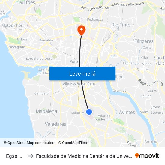 Egas Moniz to Faculdade de Medicina Dentária da Universidade do Porto map