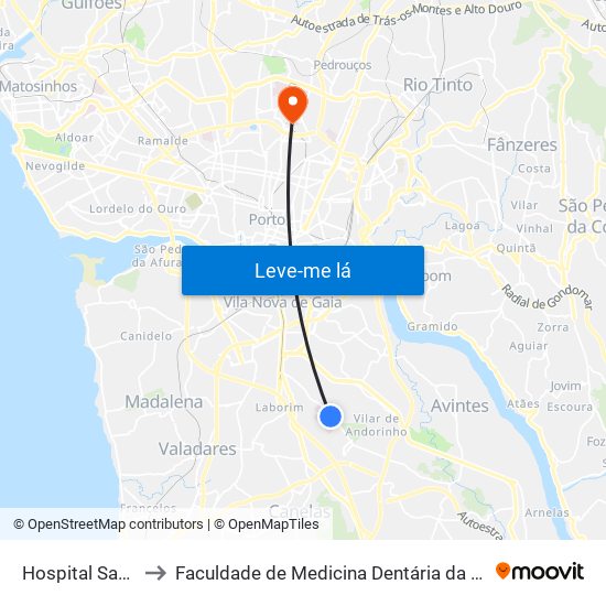 Hospital Santos Silva to Faculdade de Medicina Dentária da Universidade do Porto map