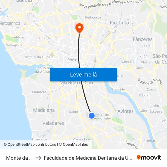 Monte da Virgem to Faculdade de Medicina Dentária da Universidade do Porto map