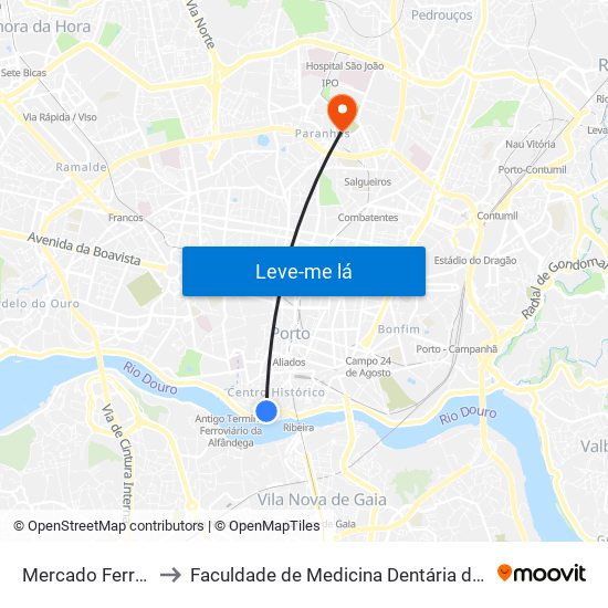 Mercado Ferreira Borges to Faculdade de Medicina Dentária da Universidade do Porto map