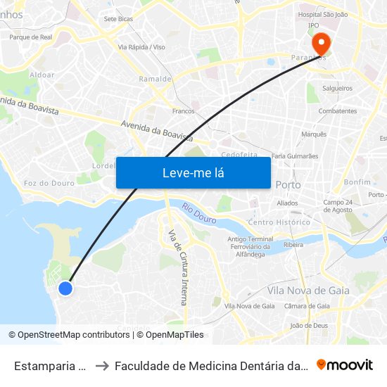 Estamparia Lavadores to Faculdade de Medicina Dentária da Universidade do Porto map