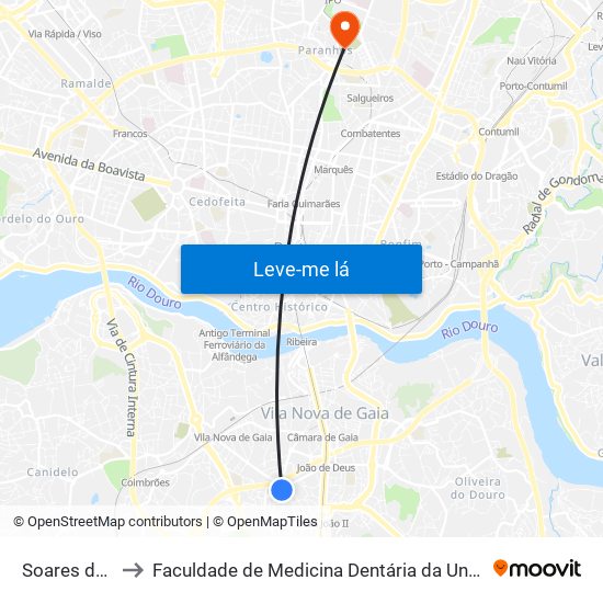 Soares dos Reis to Faculdade de Medicina Dentária da Universidade do Porto map