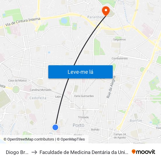 Diogo Brandão to Faculdade de Medicina Dentária da Universidade do Porto map