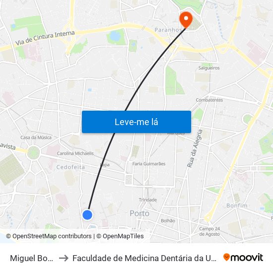 Miguel Bombarda to Faculdade de Medicina Dentária da Universidade do Porto map