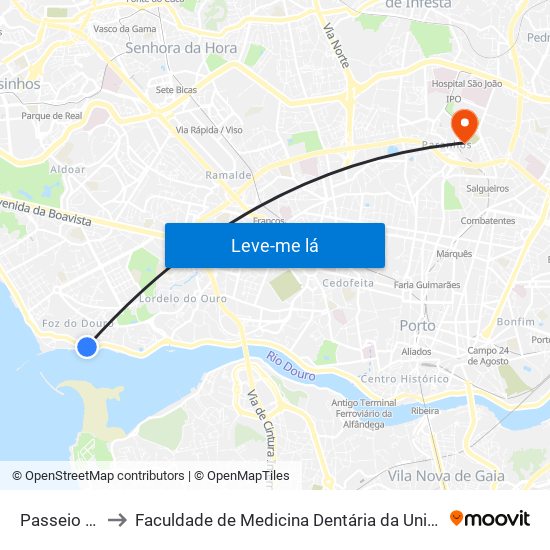 Passeio Alegre to Faculdade de Medicina Dentária da Universidade do Porto map