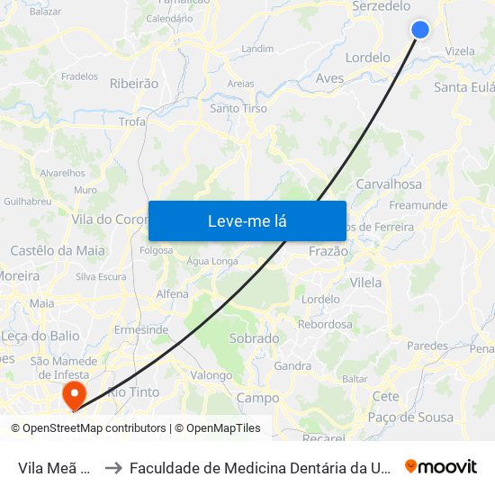 Vila Meã de Cima to Faculdade de Medicina Dentária da Universidade do Porto map