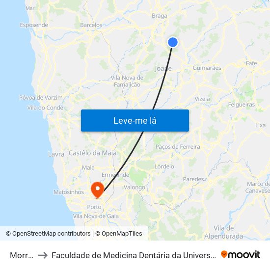 Morreira to Faculdade de Medicina Dentária da Universidade do Porto map