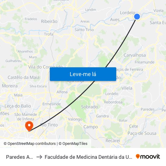 Paredes Alagadas to Faculdade de Medicina Dentária da Universidade do Porto map