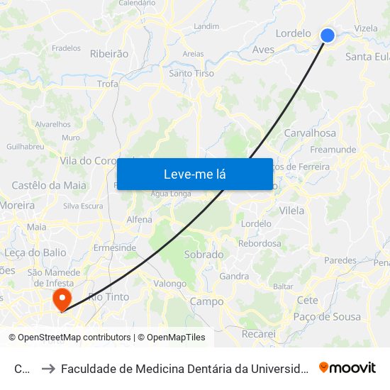Cuca to Faculdade de Medicina Dentária da Universidade do Porto map