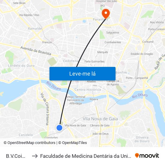 B.V.Coimbrões to Faculdade de Medicina Dentária da Universidade do Porto map