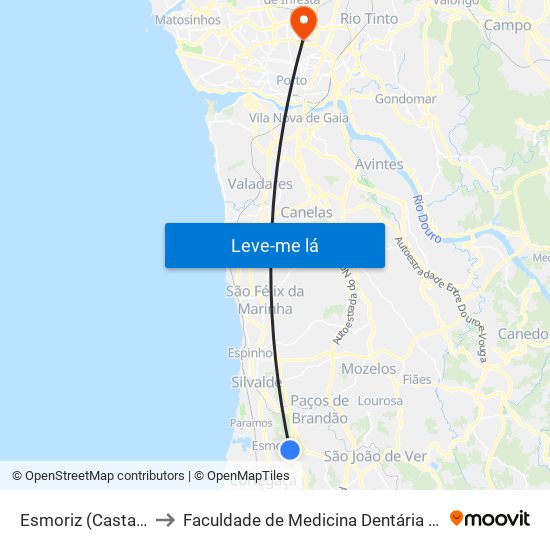 Esmoriz (Castanheiros 1) - B to Faculdade de Medicina Dentária da Universidade do Porto map