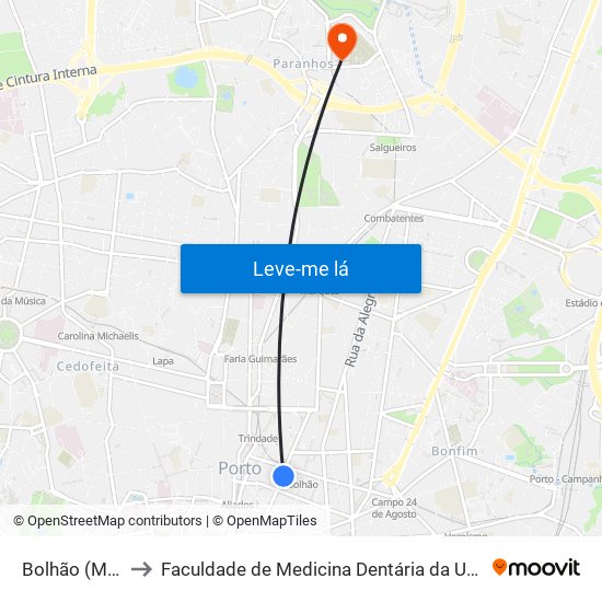 Bolhão (Mercado) to Faculdade de Medicina Dentária da Universidade do Porto map