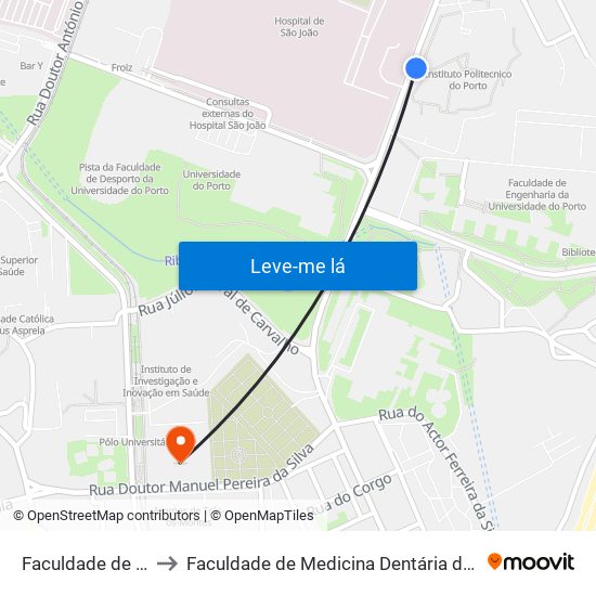 Faculdade de Engenharia to Faculdade de Medicina Dentária da Universidade do Porto map