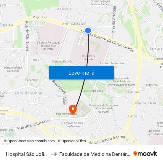 Hospital São João (Circunvalação) to Faculdade de Medicina Dentária da Universidade do Porto map