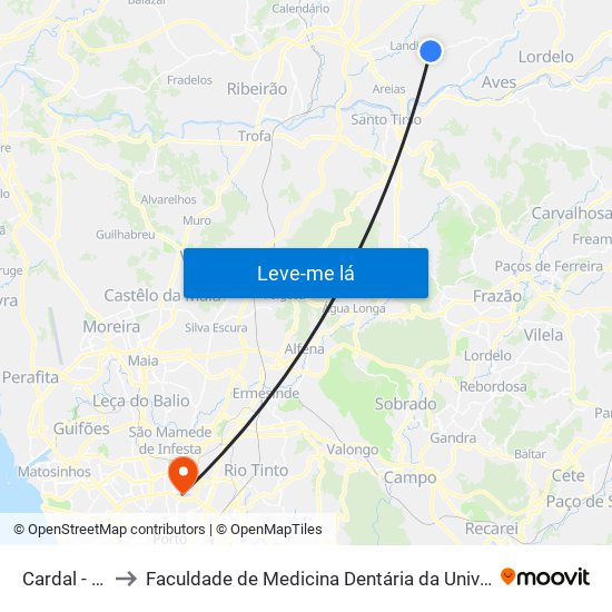 Cardal - Bente to Faculdade de Medicina Dentária da Universidade do Porto map