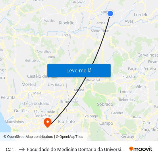 Cardal - Landim to Faculdade de Medicina Dentária da Universidade do Porto map