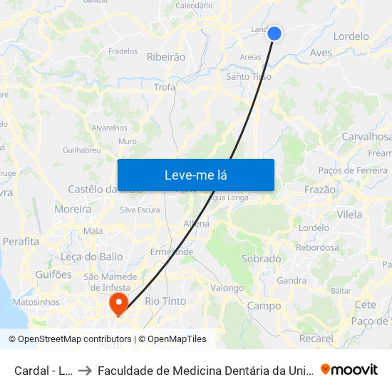 Cardal - Landim to Faculdade de Medicina Dentária da Universidade do Porto map