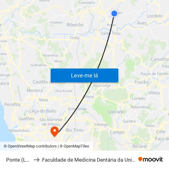 Ponte (Landim) to Faculdade de Medicina Dentária da Universidade do Porto map