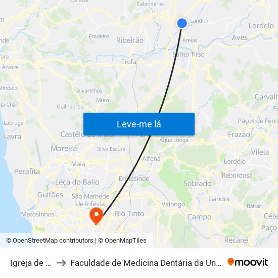 Igreja de Avidos to Faculdade de Medicina Dentária da Universidade do Porto map