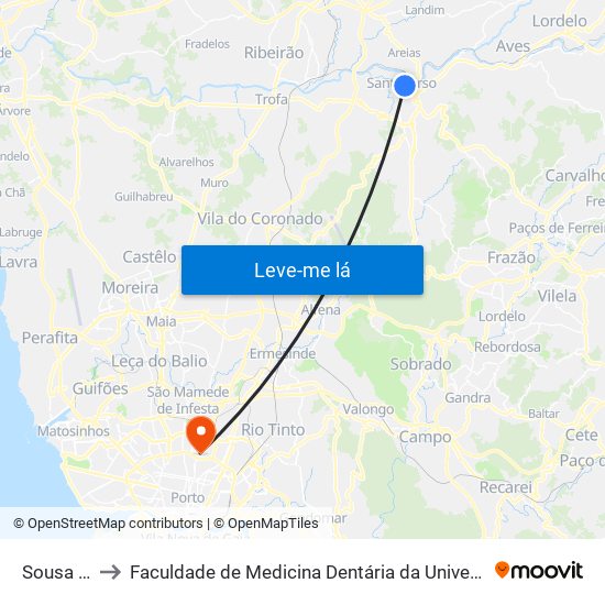 Sousa Cruz to Faculdade de Medicina Dentária da Universidade do Porto map