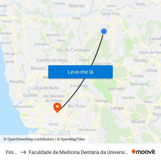 Finieco to Faculdade de Medicina Dentária da Universidade do Porto map