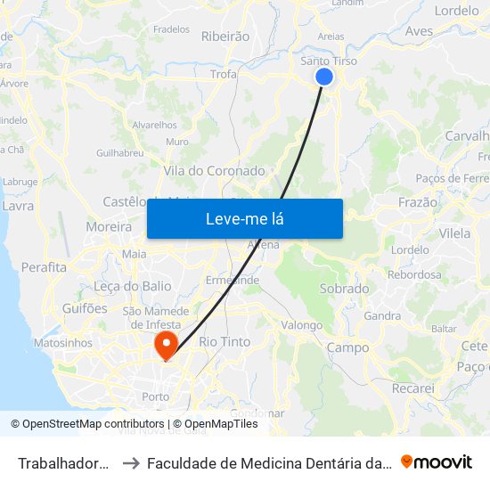 Trabalhadores do Arco to Faculdade de Medicina Dentária da Universidade do Porto map