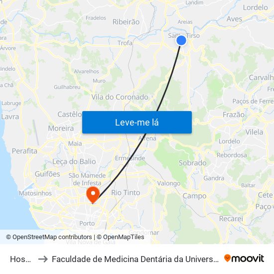 Hospital to Faculdade de Medicina Dentária da Universidade do Porto map