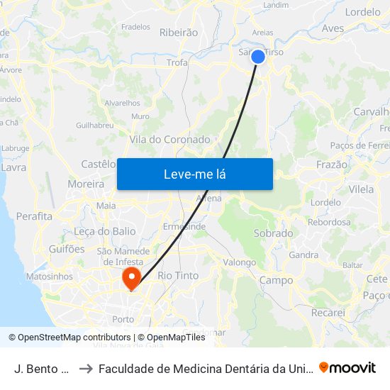 J. Bento Correia to Faculdade de Medicina Dentária da Universidade do Porto map
