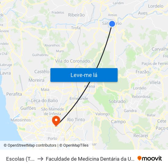 Escolas (T. Pelayo) to Faculdade de Medicina Dentária da Universidade do Porto map